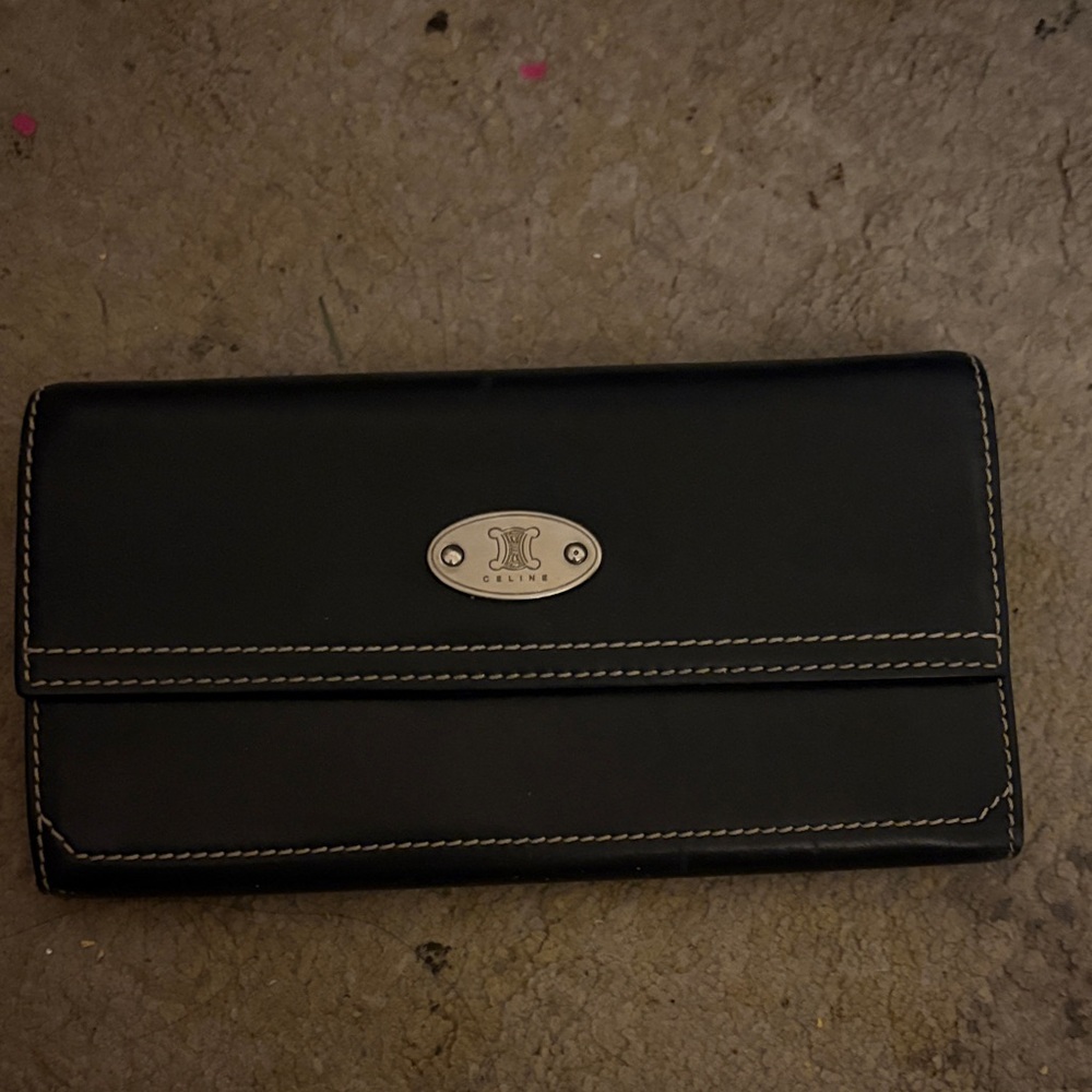 Celine Black Leather Clutch with Silver Accent